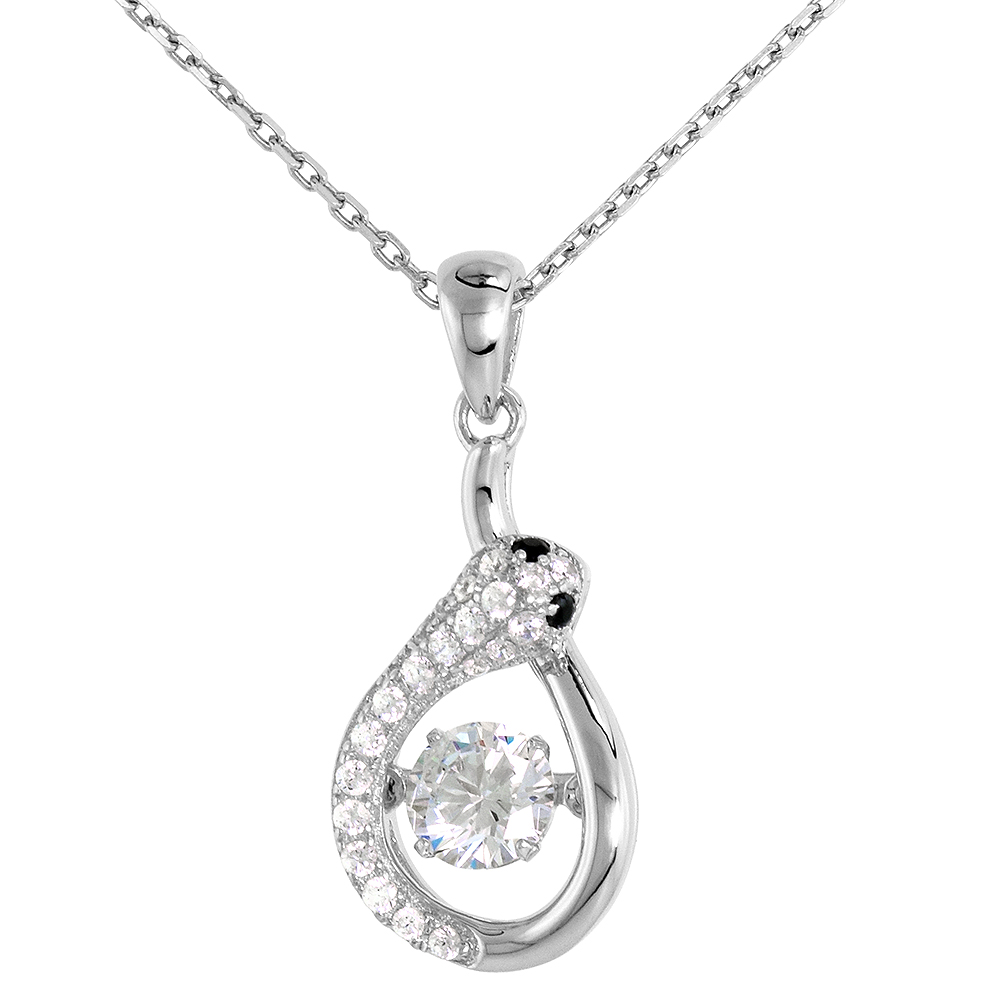 Sterling silver Dancing CZ Snake Pendant Black Eyes Micro Pave NO CHAIN