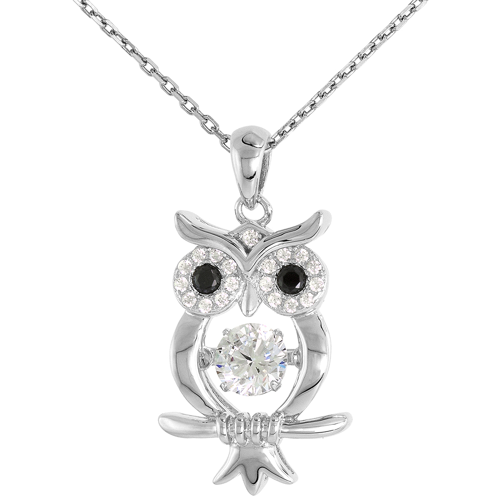 Sterling silver Dancing CZ Owl Pendant Micro Pave NO CHAIN