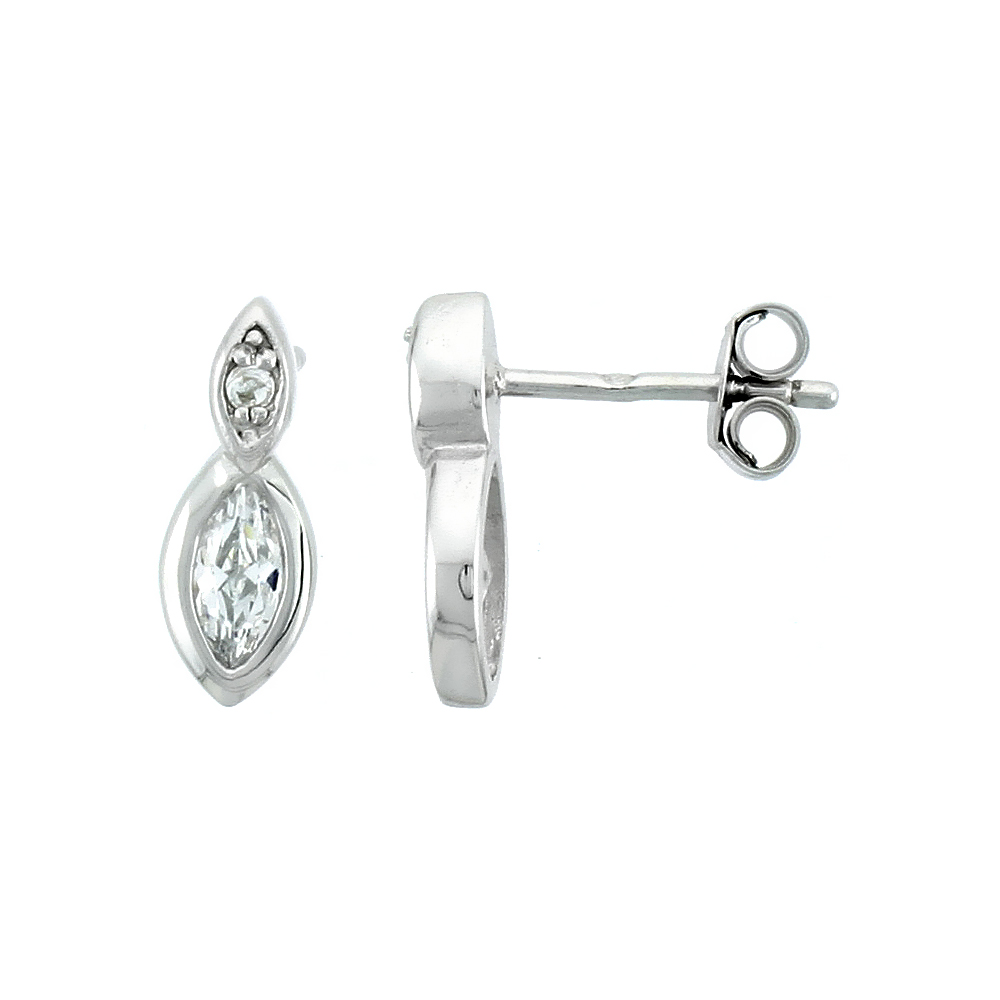 STERLING SILVER MARQUISE SHAPE CUBIC ZIRCONIA POST EARRINGS, 1/2 (13 MM)