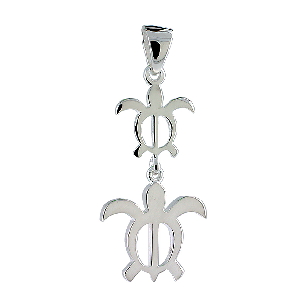 Sterling Silver Hawaiian Honu (Turtle) Pendant, 1 1/4 inch wide