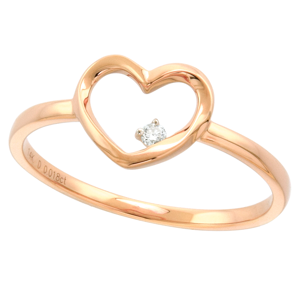 Dainty 14k Rose Gold Diamond Open Heart Ring 5/16 inch wide 0.02 cttw size 5-9