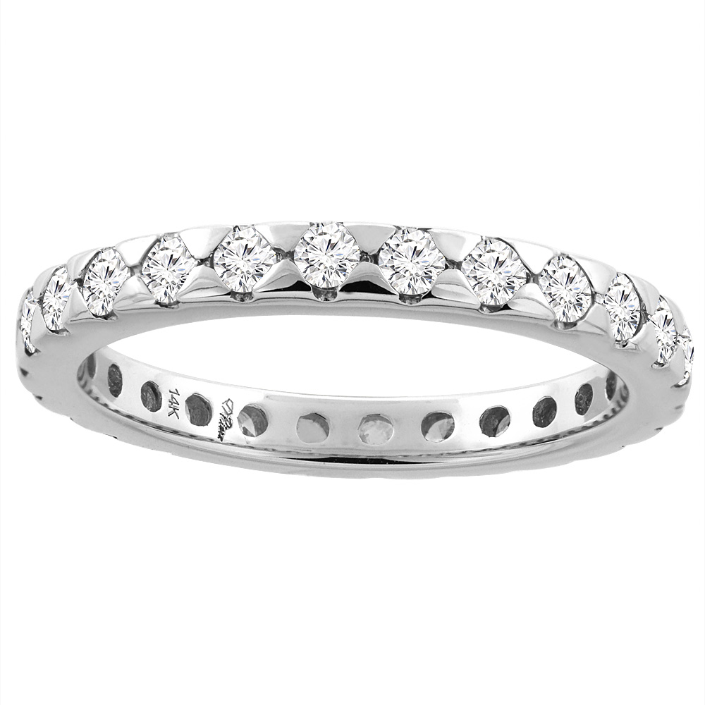 14K White Gold Diamond Ladies Eternity Wedding Band Stackable, sizes 6 - 9