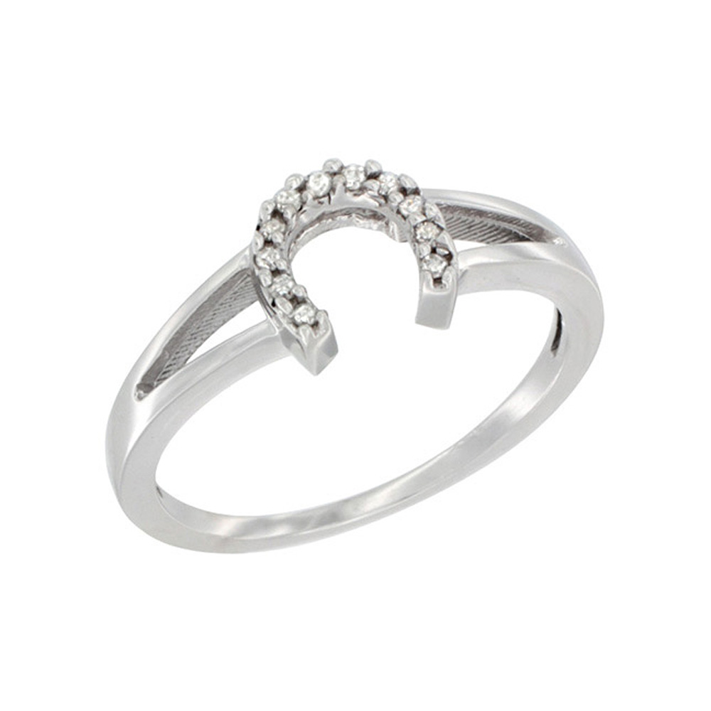 14K White Gold Ladies Diamond Horseshoe Ring, 1/4 inch wide, sizes 5 to 10