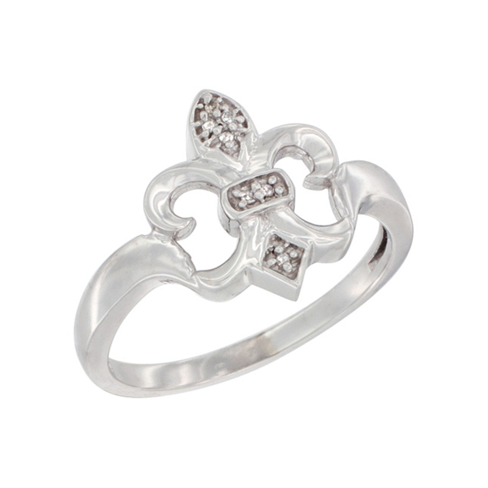 14K White Gold Diamond Fleur De Lis Ring 5/8 inch wide, sizes 5 - 10
