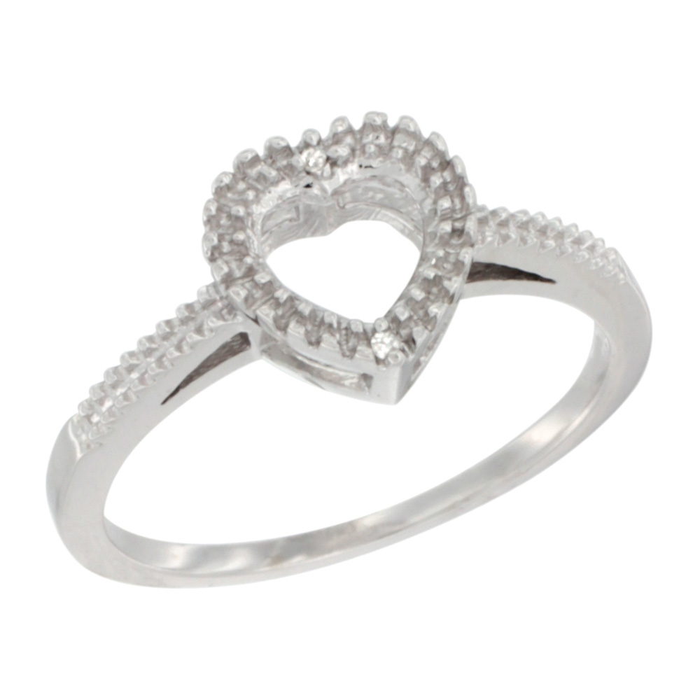 14K White Gold Dainty Diamond Heart Ring 3/8 inch, sizes 5 - 10