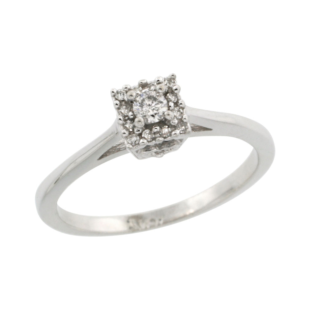 10k White Gold Square-shaped Diamond Engagement Ring w/ 0.119 Carat Brilliant Cut Diamonds, 3/16 in. (5mm) wide