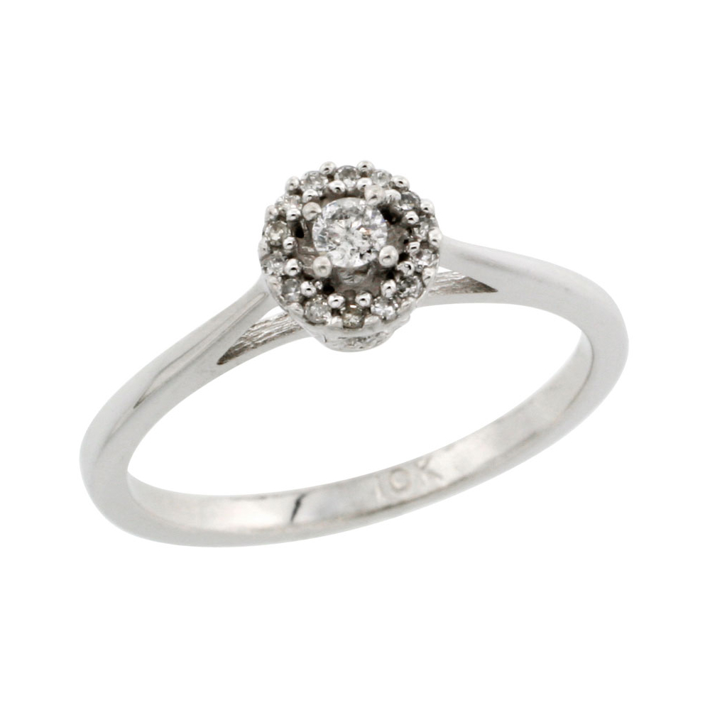 10k White Gold Round Diamond Engagement Ring w/ 0.112 Carat Brilliant Cut Diamonds, 1/4 in. (6mm) wide