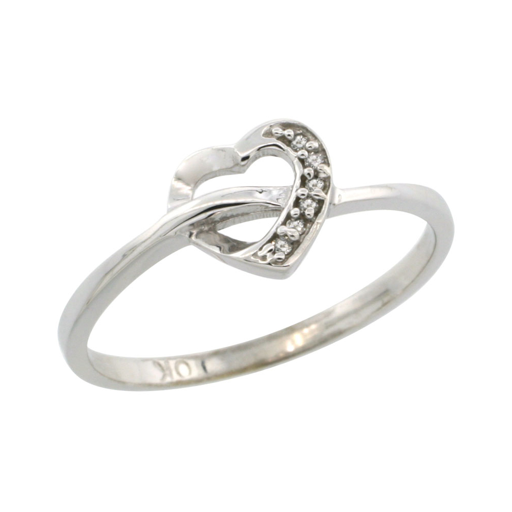 10k White Gold Heart Cut Out Diamond Engagement Ring w/ 0.022 Carat Brilliant Cut Diamonds, 1/4 in. (7mm) wide