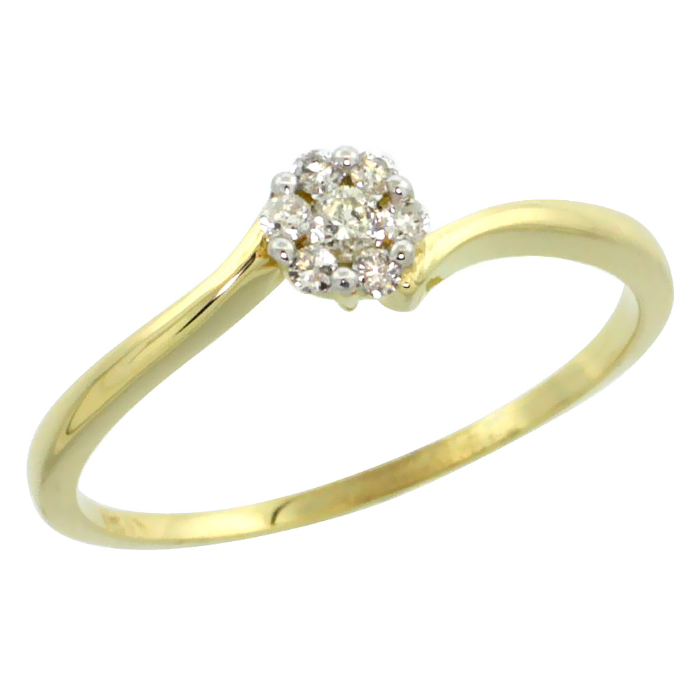 10k Gold Flower Cluster Diamond Engagement Ring w/ 0.12 Carat Brilliant Cut Diamonds, 3/16 in. (4.5mm) wide