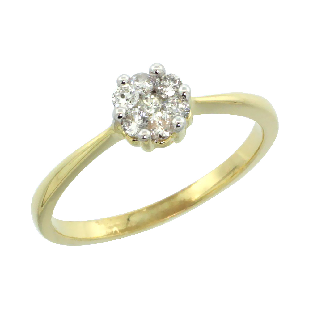 14k Gold Flower Cluster Diamond Engagement Ring w/ 0.26 Carat Brilliant Cut Diamonds, 1/4 in. (6mm) wide