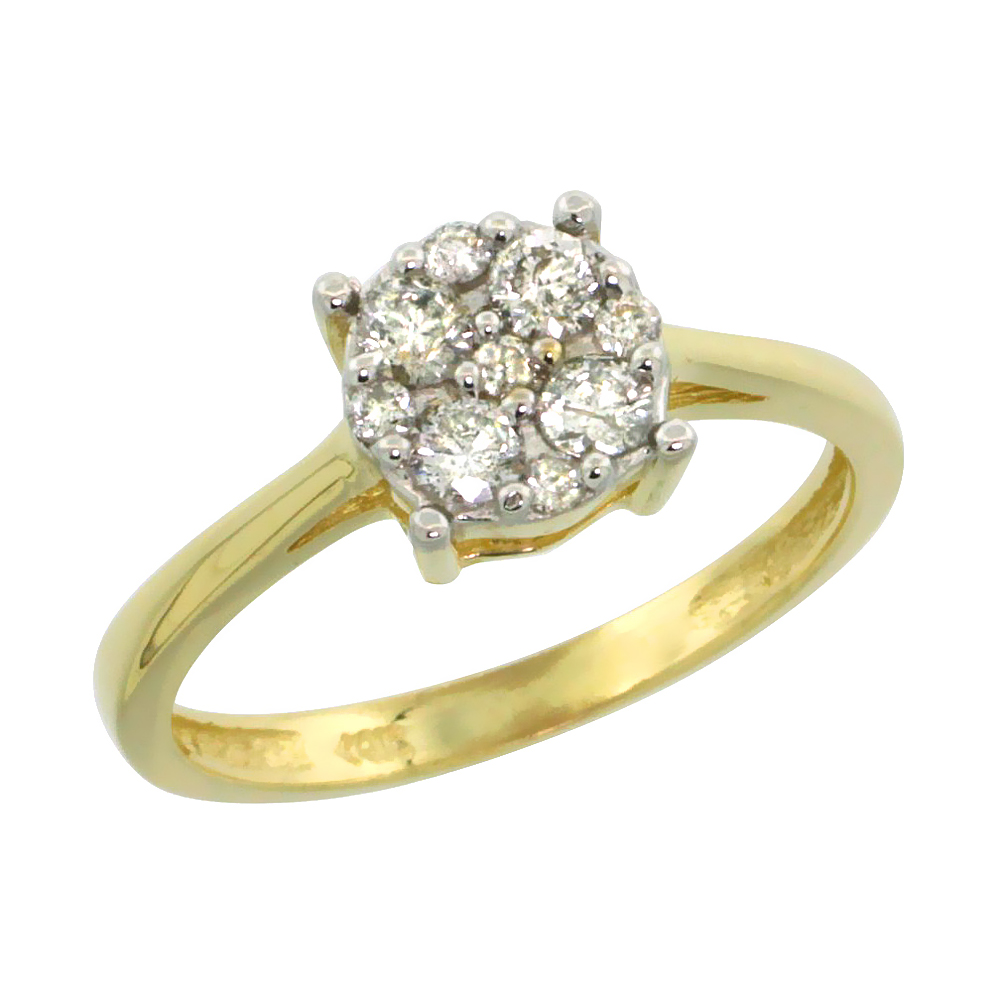 14k Gold Round Cluster Diamond Engagement Ring w/ 0.37 Carat Brilliant Cut Diamonds, 9/32 in. (7.5mm) wide