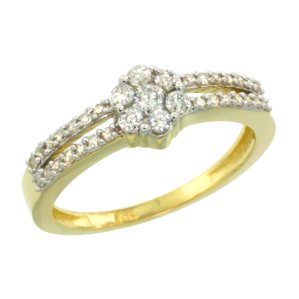 10k Gold Flower Cluster Diamond Engagement Ring w/ 0.37 Carat Brilliant Cut Diamonds, 1/4 in. (6.5mm) wide