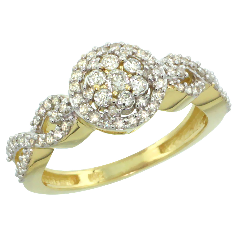 14k Gold Floral Cluster Diamond Engagement Ring w/ 0.54 Carat Brilliant Cut Diamonds, 3/8 in. (9.5mm) wide