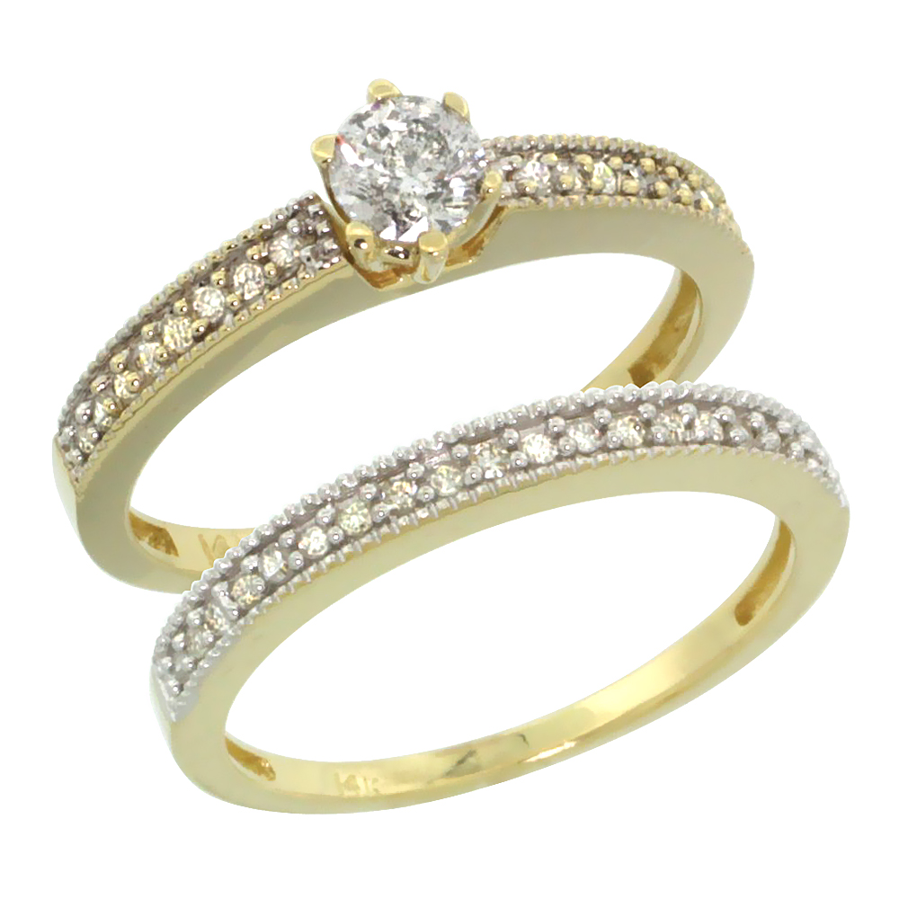 14k Gold 2-Pc. Diamond Engagement Ring Set w/ 0.50 Carat Brilliant Cut Diamonds, 1/8 in. (3mm) wide