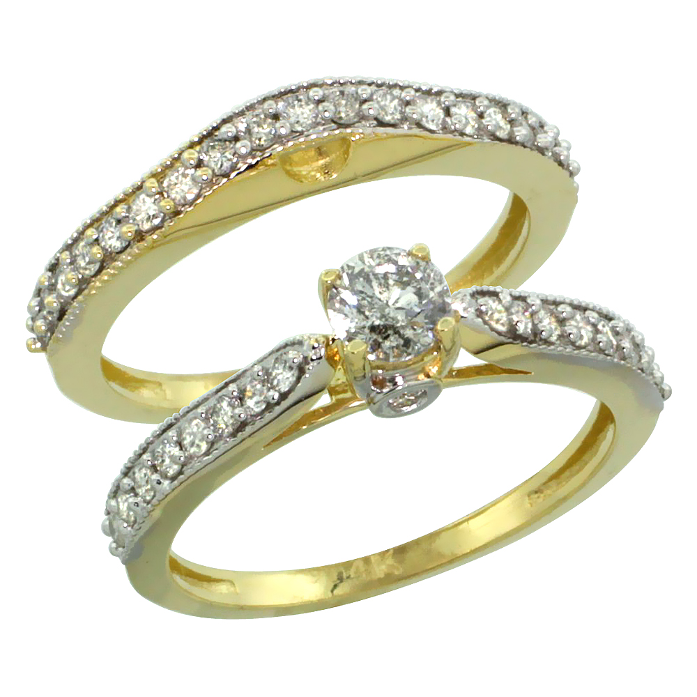 14k Gold 2-Pc. Diamond Engagement Ring Set w/ 0.92 Carat Brilliant Cut Diamonds, 1/8 in. (3mm) wide