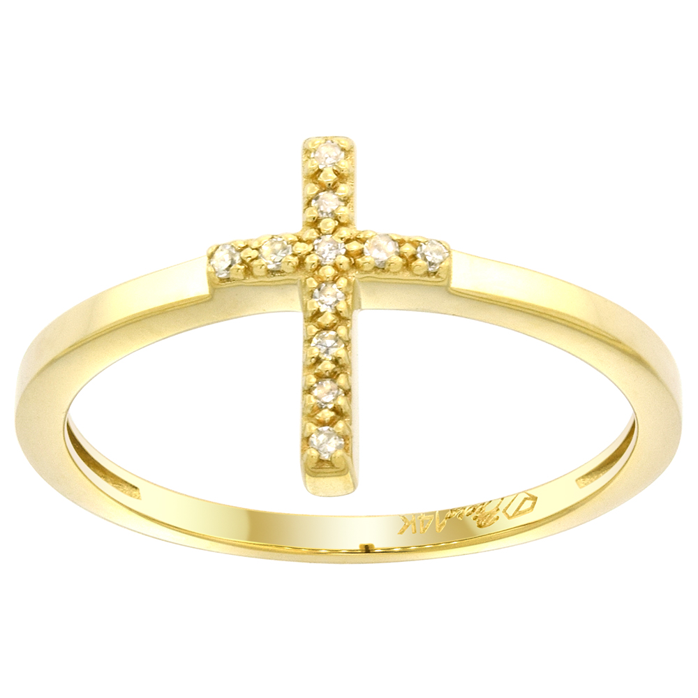 Dainty 14k Gold Diamond Cross Ring for Women 0.04 cttw 1/2 inch sizes 6 - 9