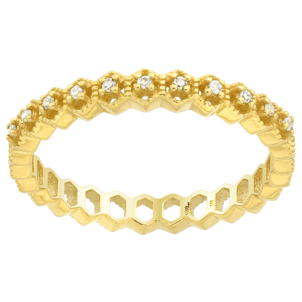 14k Gold Stackable Diamond Half Eternity Ring Wedding Band Milgrain Hexagons 1/8 inch, size 6 - 8
