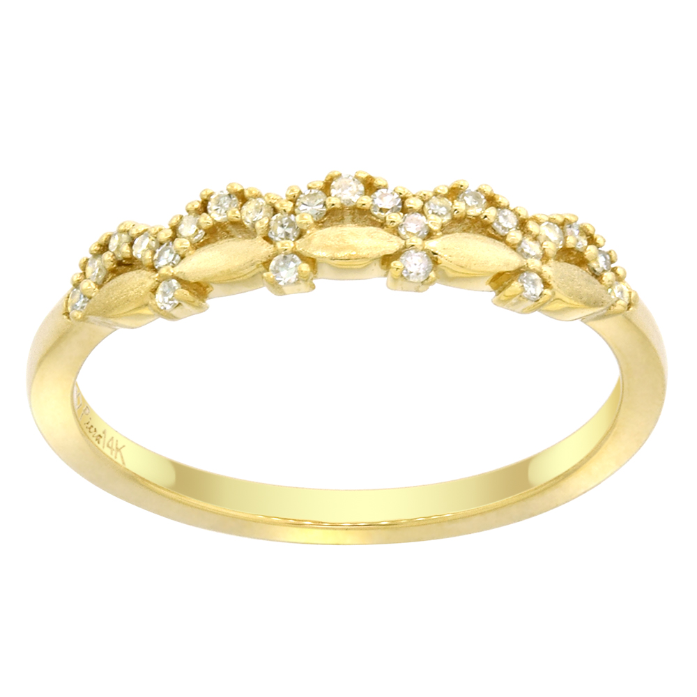 Dainty 14k Gold Diamond Tiara Ring for Women & Teens 0.13 ct 1/8 inch wide sizes 6 - 9