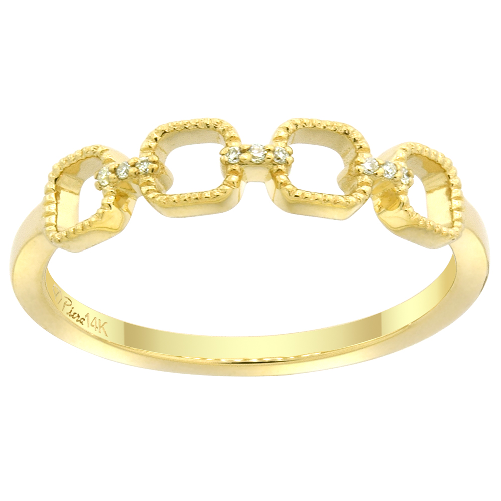 14k Gold Chain Link Ring for Women & Teens Diamond Accent Milgrain Surface 5/32 inch wide size 6 - 9