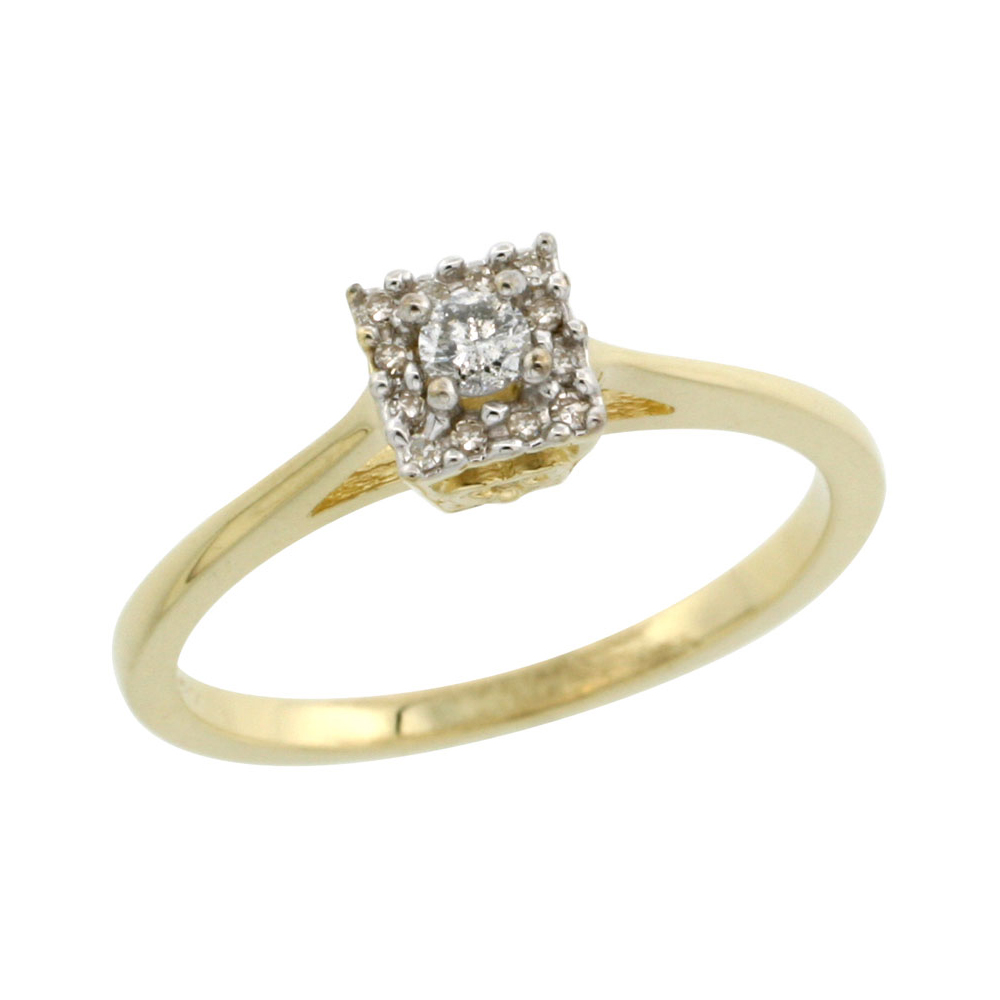 10k Gold Square-shaped Diamond Engagement Ring w/ 0.119 Carat Brilliant Cut Diamonds, 3/16 in. (5mm) wide