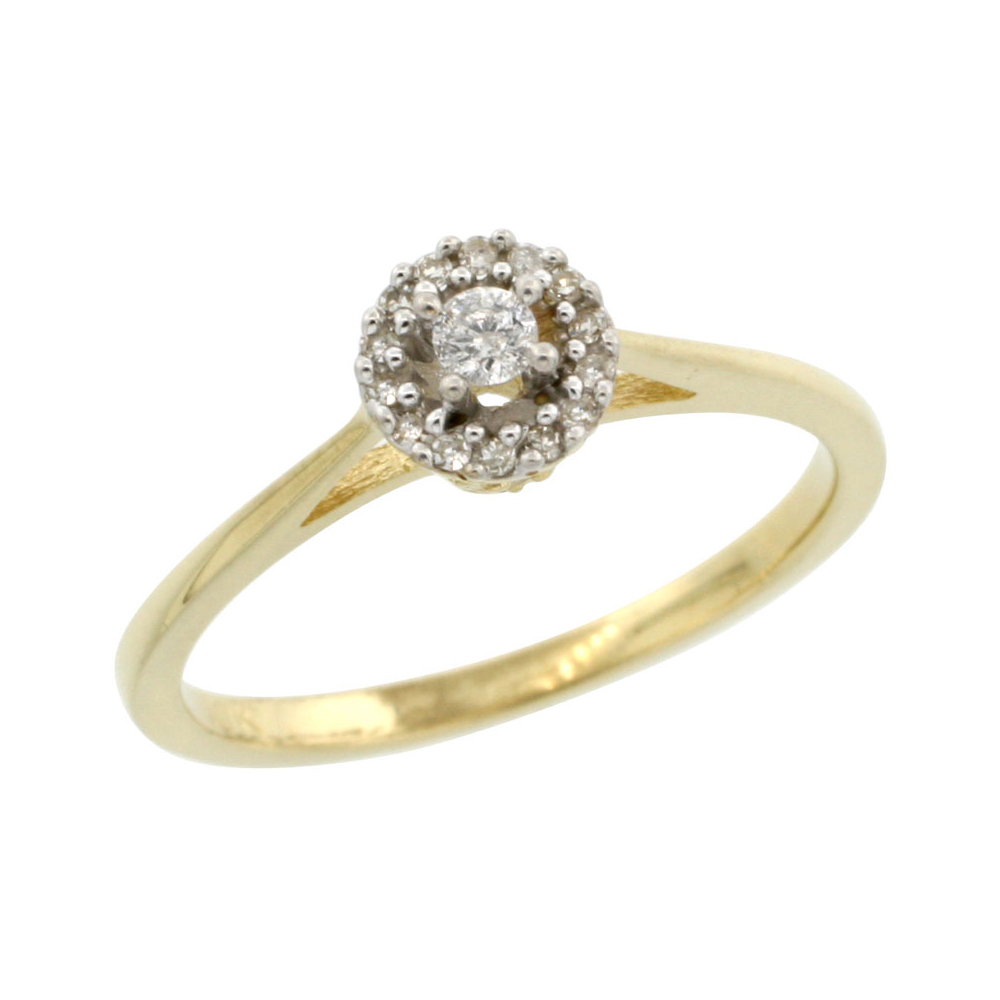 10k Gold Round Diamond Engagement Ring w/ 0.112 Carat Brilliant Cut Diamonds, 1/4 in. (6mm) wide