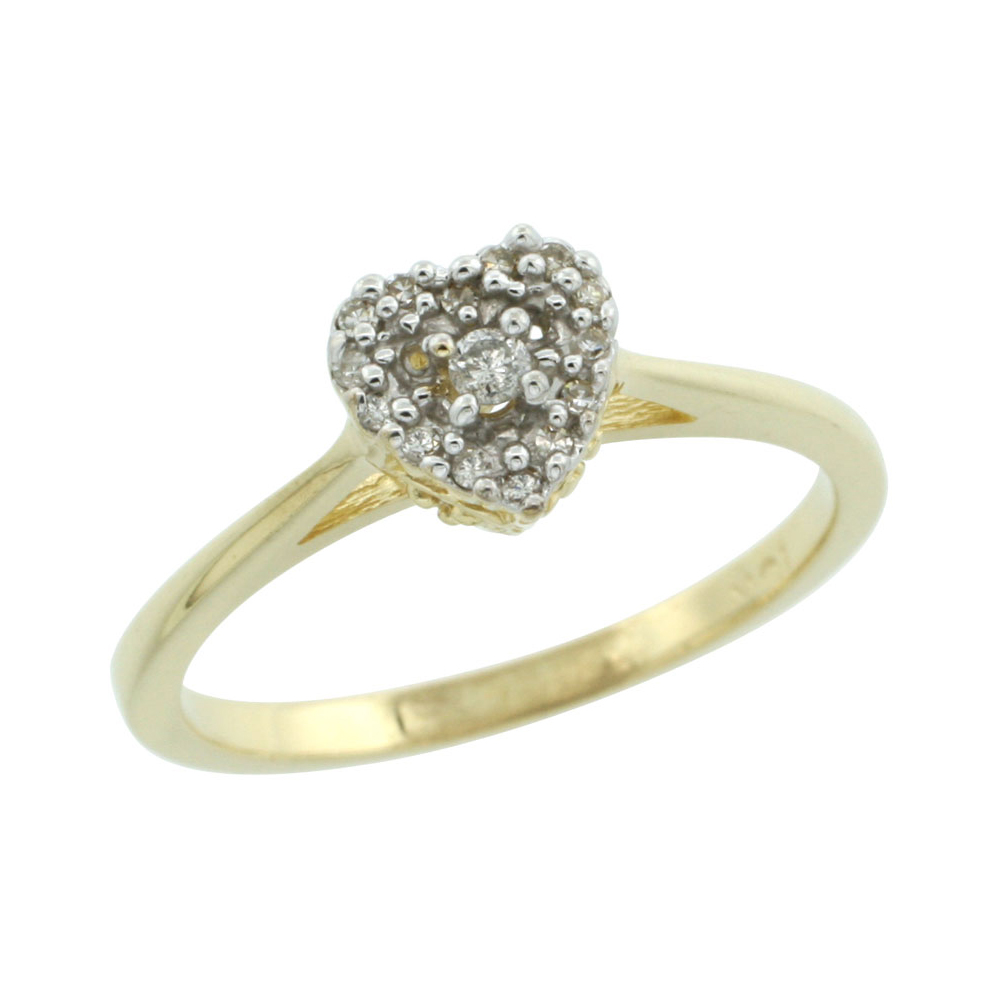 10k Gold Heart-shaped Diamond Engagement Ring w/ 0.086 Carat Brilliant Cut Diamonds, 1/4 in. (6.5mm) wide