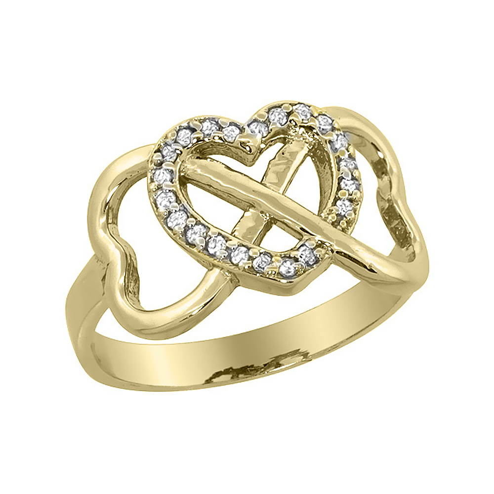 14K Yellow Gold Diamond Infinity Heart Ring, sizes 5 - 10