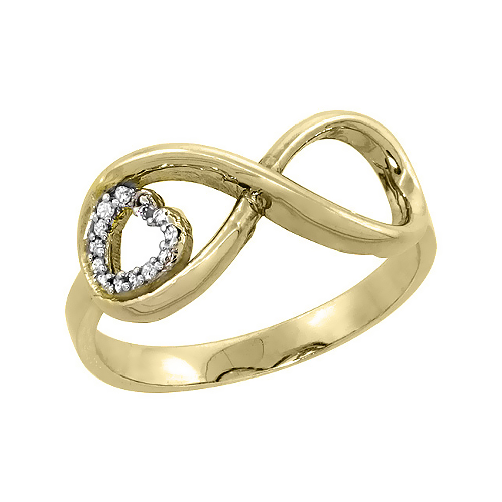 14K Yellow Gold Eternity Symbol Ring with Diamond heart, sizes 5 - 10