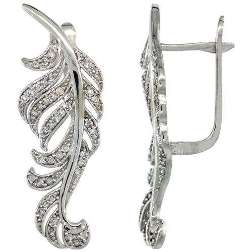 14k White Gold Large Leaf Diamond Earrings w/ 0.82 Carat Brilliant Cut ( H-I Color; VS2-SI1 Clarity ) Diamonds