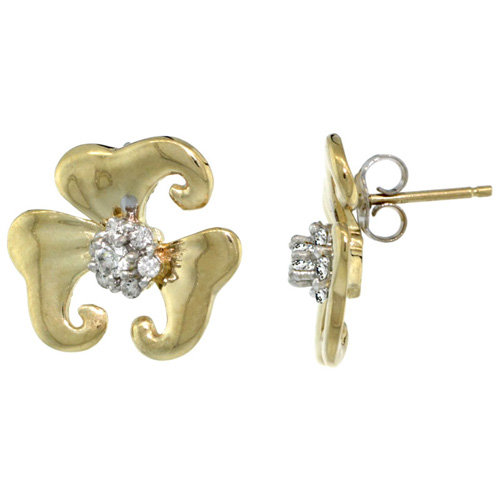 14k Gold Flower Earrings w/ 0.32 Carat Brilliant Cut ( H-I Color; VS2-SI1 Clarity ) Diamonds