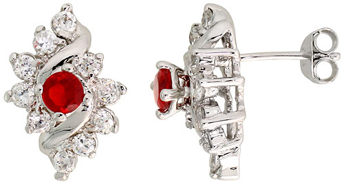 Sterling Silver Garnet Cubic Zirconia Earrings Diamond Shape Rhodium finish, 1/2 inch long