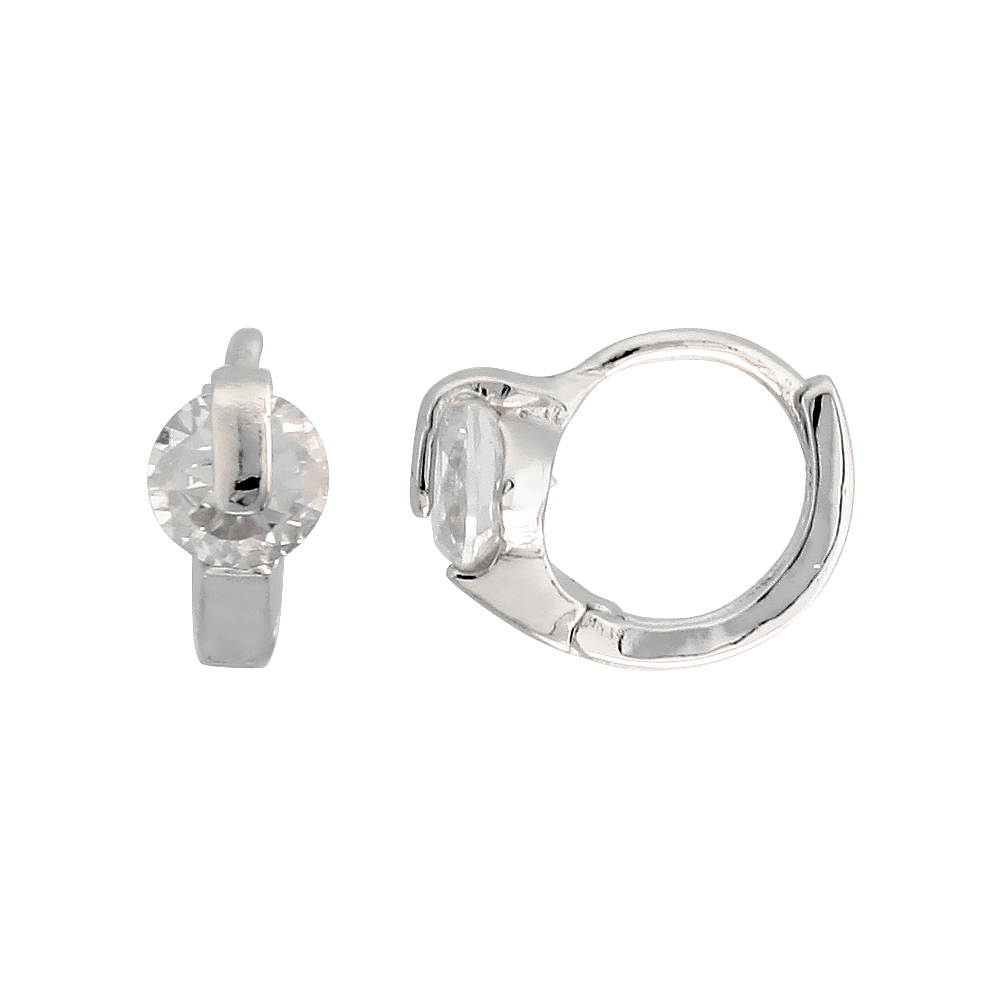 Sterling Silver Cubic Zirconia Tiny Huggie Hoop Earrings 3/8 inch round