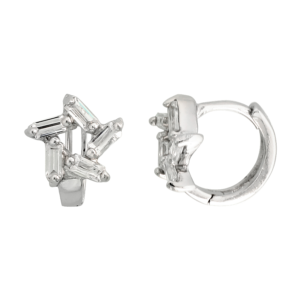 Sterling Silver Cubic Zirconia Star Cut Out Huggie Hoop Earrings 3/8 inch round
