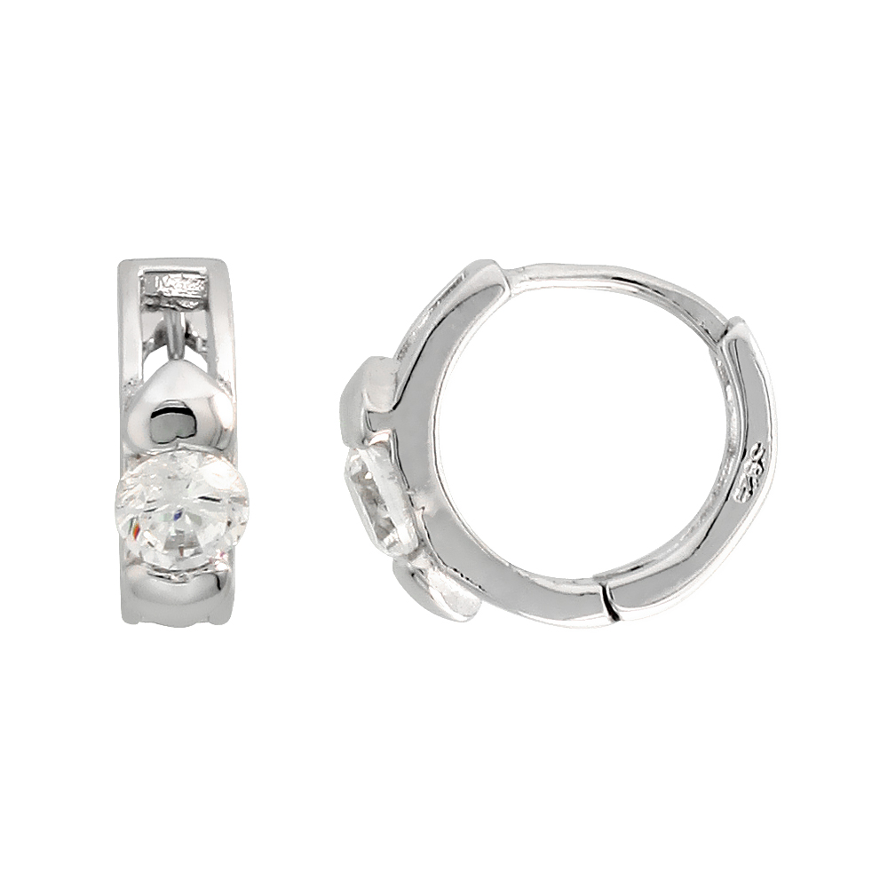 Sterling Silver Cubic Zirconia Huggie Hoop Earrings Double Teeny Hearts 7/16 inch round