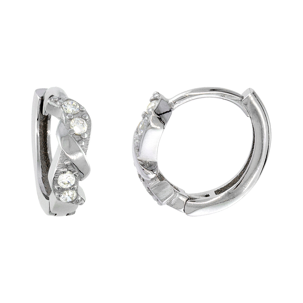 Sterling Silver Cubic Zirconia Huggie Hoop Swirl Earrings 7/16 inch round