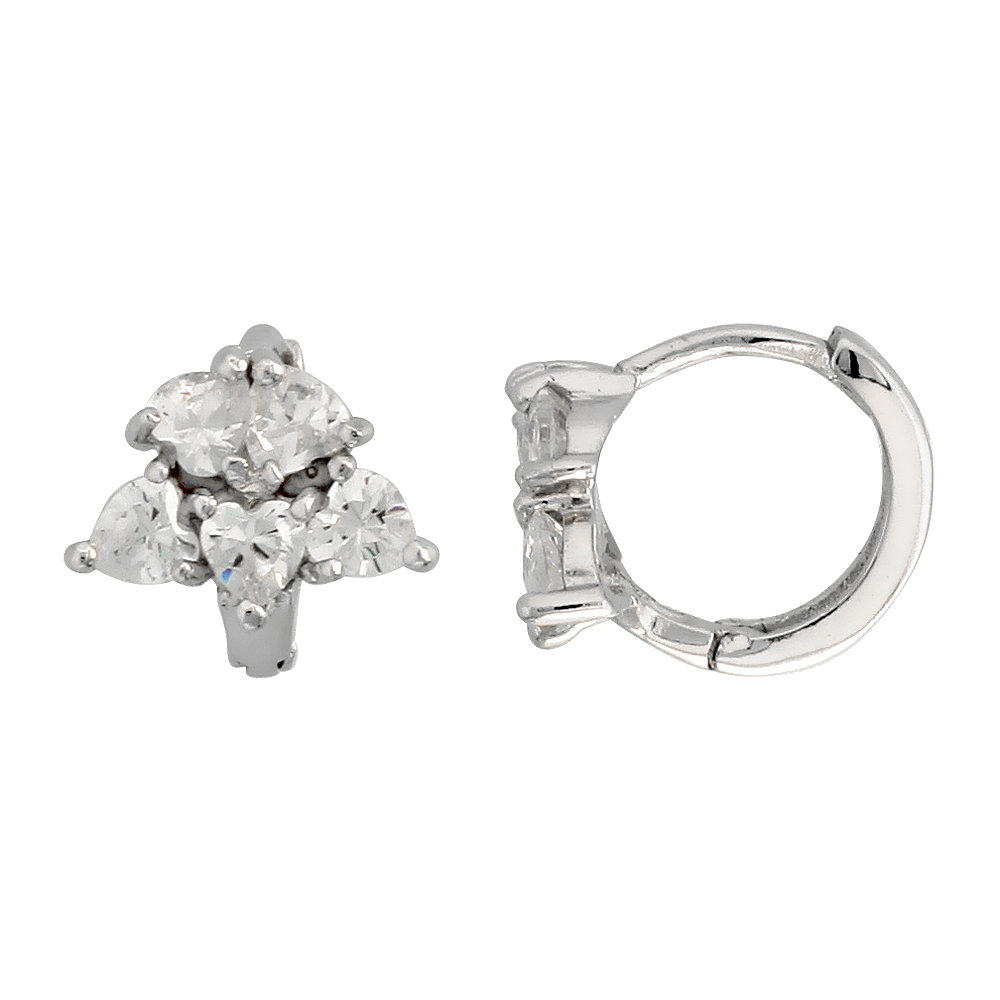 Sterling Silver Cubic Zirconia Heart-shaped Tiny Huggie Hoop Earrings 3/8 inch Round
