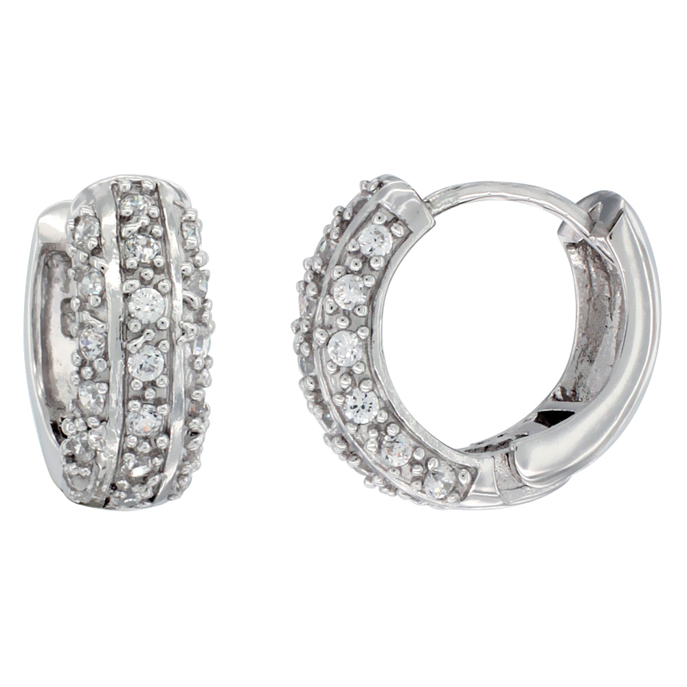 Sterling Silver Cubic Zirconia Huggie Hoop Earrings 5/8 inch round