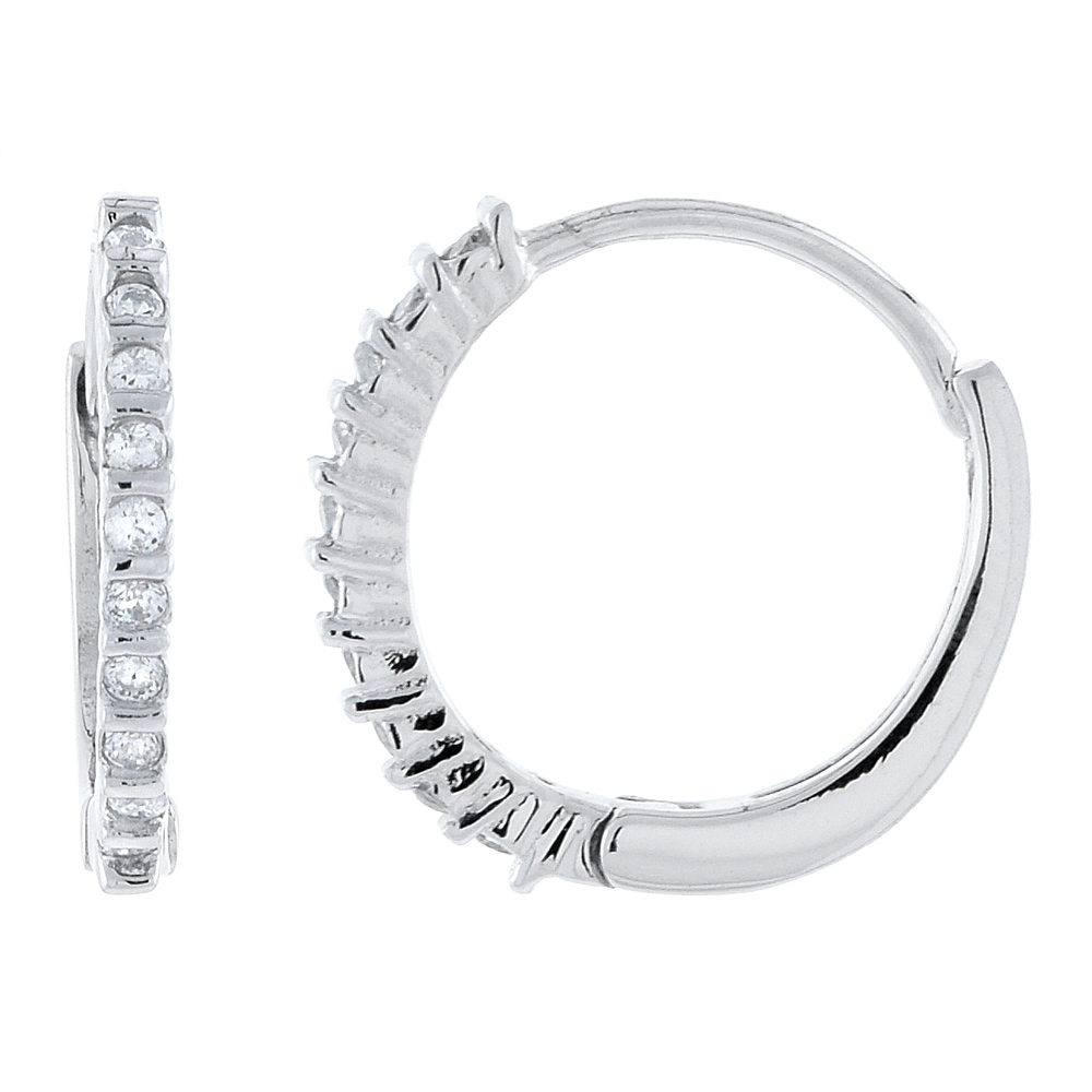 Sterling Silver Cubic Zirconia Huggie Hoop Earrings, 5/8 inch round