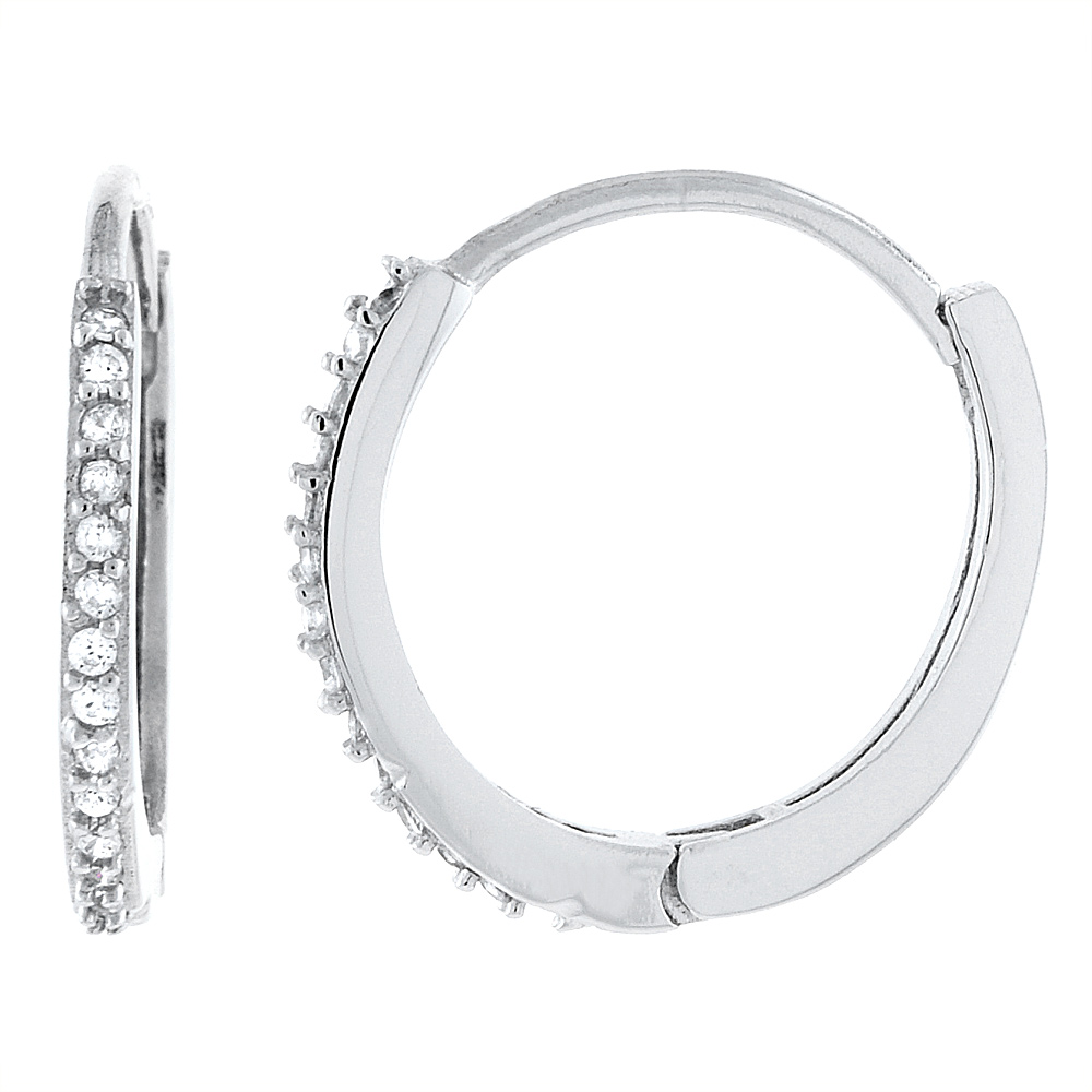 Sterling Silver Cubic Zirconia Pave Huggie Hoop Earrings, 5/8 inch round