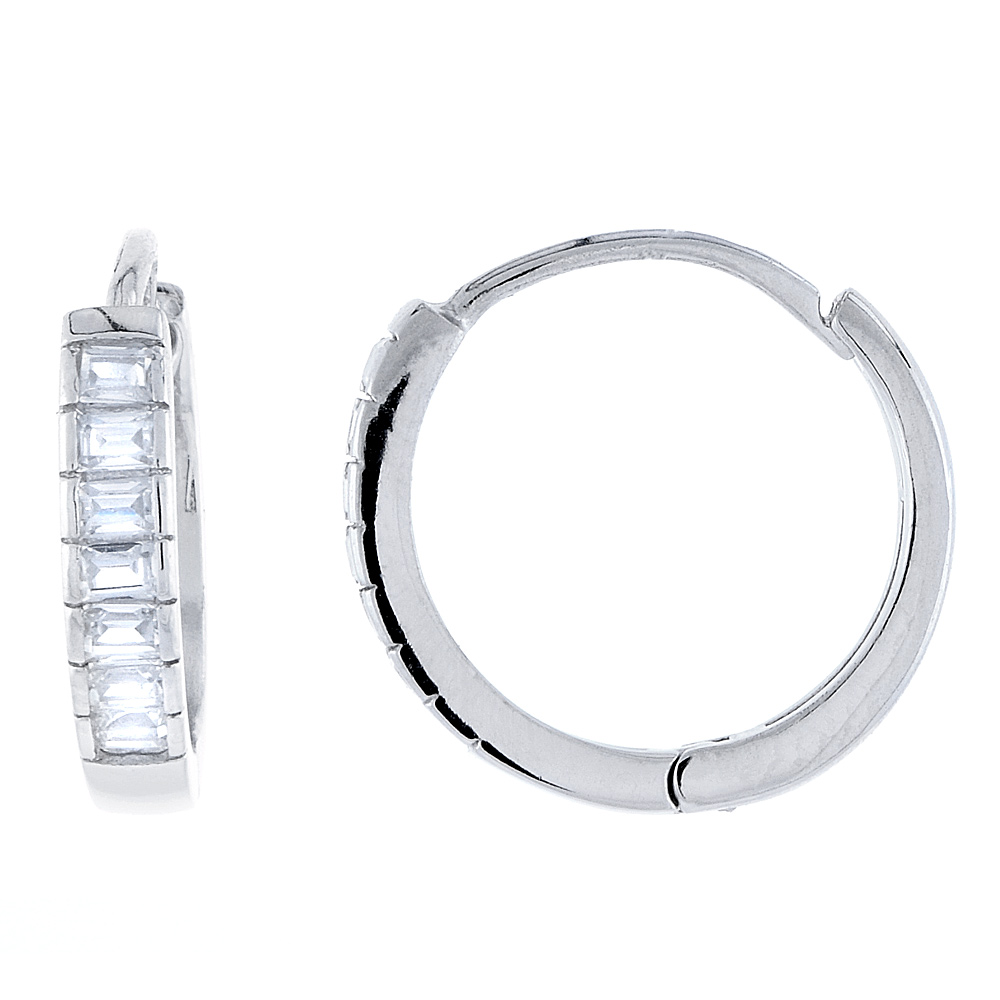 Sterling Silver Cubic Zirconia Channel Huggie Hoop Earrings 11/16 inch round
