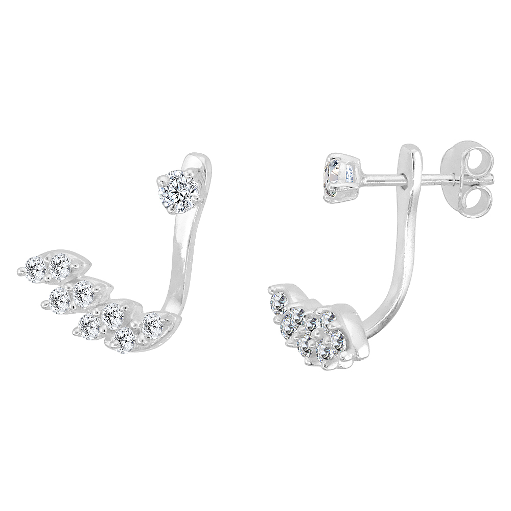 Sterling Silver Cubic Zirconia Detachable 2 pc. Stud & Ear Jacket Set
