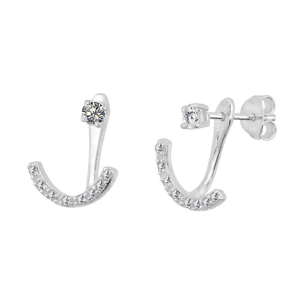 Sterling Silver Cubic Zirconia Detachable 2 pc. Stud & Crescent Ear Jacket Set