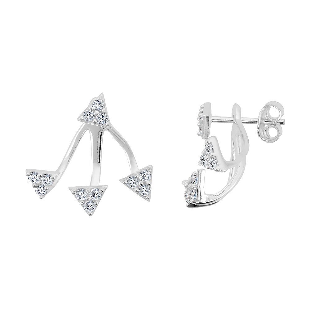 Sterling Silver Cubic Zirconia Detachable 2 pc. Triangle & Ear Jacket Set