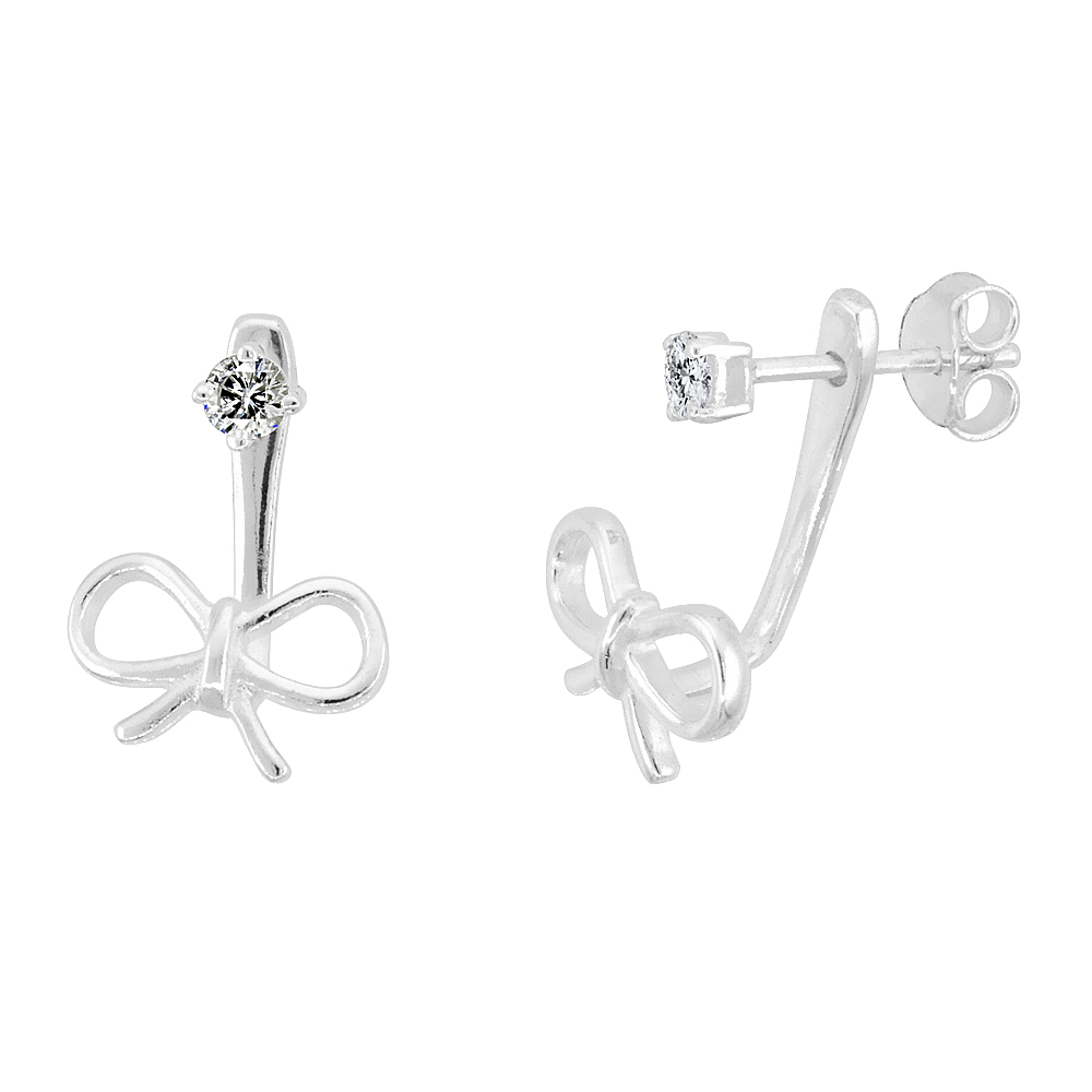 Sterling Silver Cubic Zirconia Detachable 2 pc. Ribbon & Ear Jacket Set