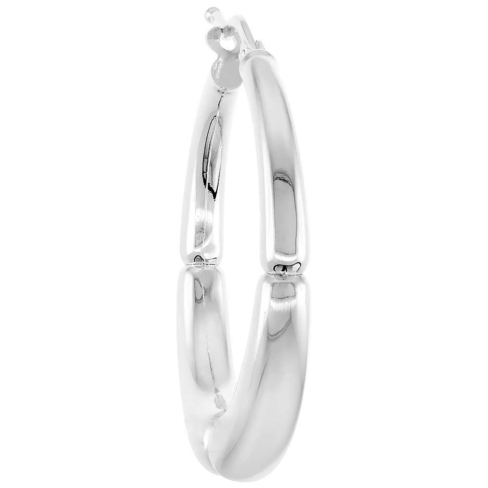 STERLING SILVER ITALIAN HOLLOW BAMBOO HOOP EARRINGS, 1 3/16 INCH ROUND