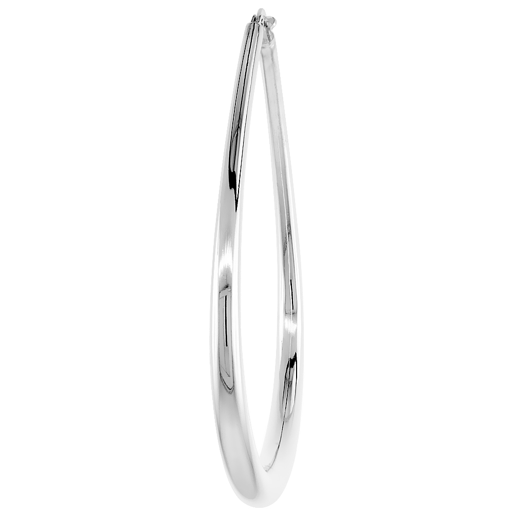 STERLING SILVER ITALIAN HOLLOW HOOP EARRINGS OVAL, 1 13/16 INCH WIDE