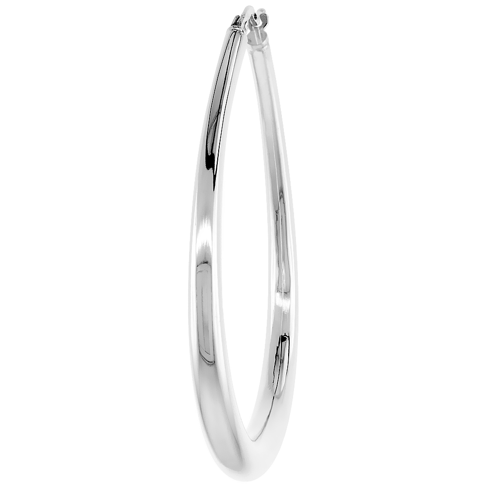 STERLING SILVER ITALIAN HOLLOW HOOP EARRINGS OVAL, 1 1/2 INCH WIDE