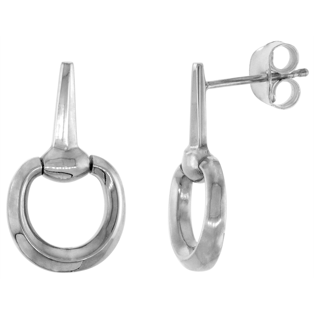 Sterling Silver Eggbutt Snaffle Bit Earrings for Women Dangle Post Flawless High Polish Finish 7/8 inch long