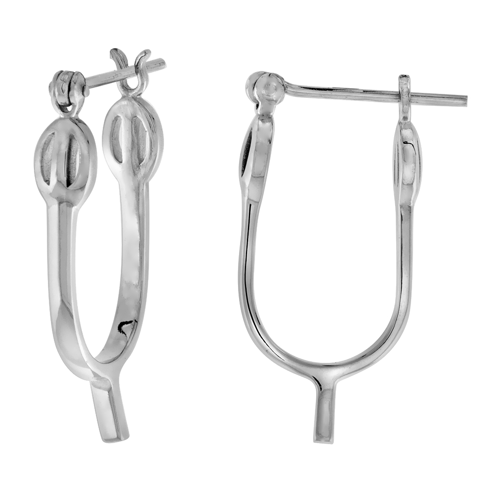 STERLING SILVER TOM THUMB SPURS EARRINGS CLICK TOP HOOPS FOR WOMEN FLAWLESS POLISHED FINISH 1 INCH LONG