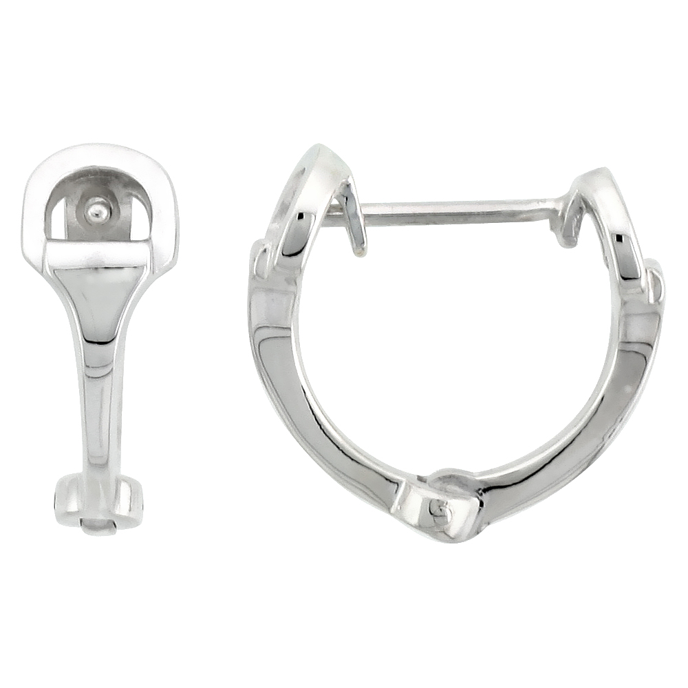 STERLING SILVER SNAFFLE BIT EARRINGS HUGGIE FLAWLESS POLISHED FINISH 11/16 INCH LONG